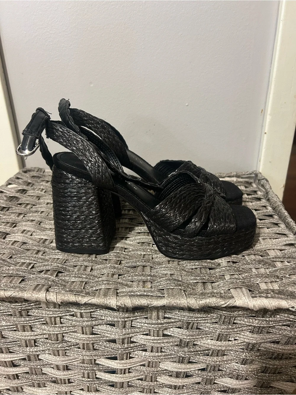 Marc Fisher Black Braided Platform Block-Heel Sandals